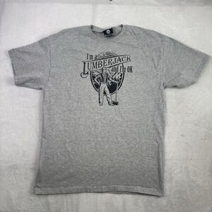 VTG Jinx I'm a Lumberjack and I'm Ok Grey Short Sleeve Graphic Shirt Men's LG